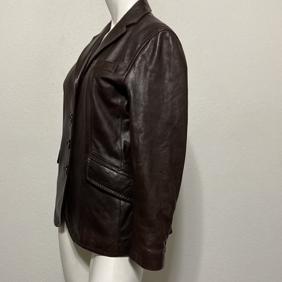 Ann Taylor Super Soft Genuine Leather Button Front Brown Collared Jacket Size 6 - Picture 3 of 10